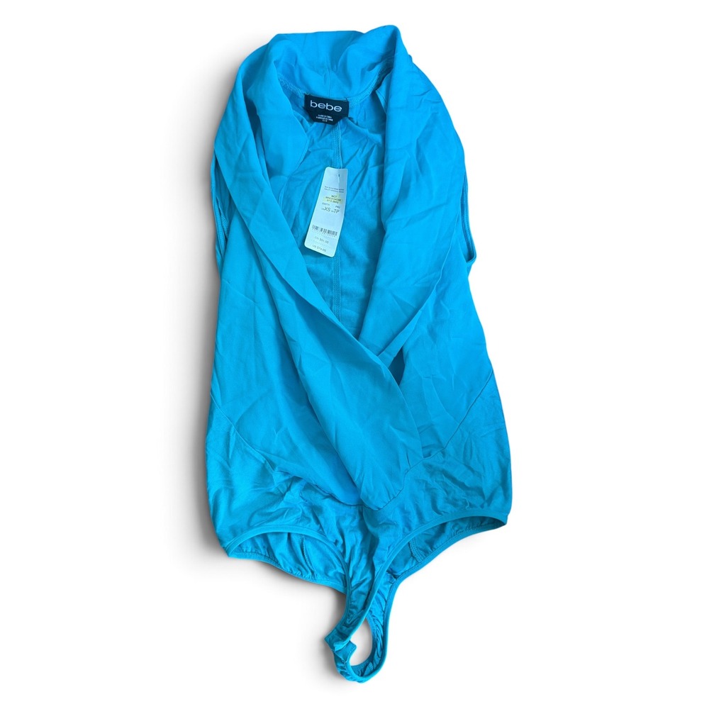 Bebe Silk Sleeveless Wrap Bodysuit Turquoise Blue XS NWT